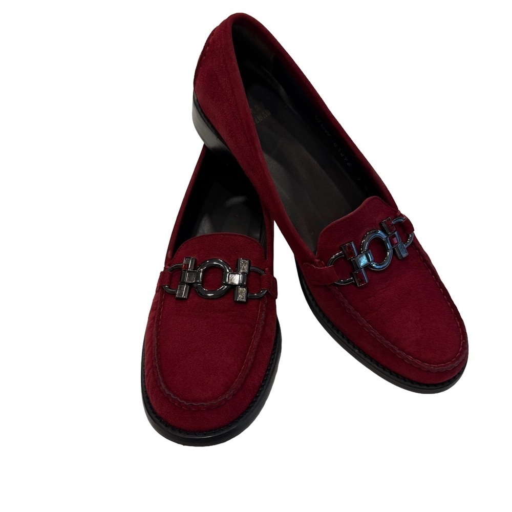 Stuart Weitzman Women's Habit Loafers Horsebit Suede Maroon Red Sz 9 N